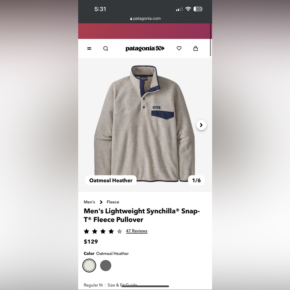 Patagonia Oatmeal Heather Synchilla